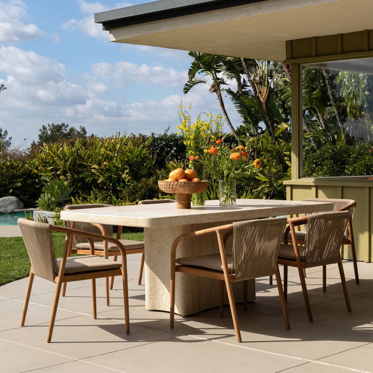Faux Travertine Lightweight Concrete Table 88.5 in Wide