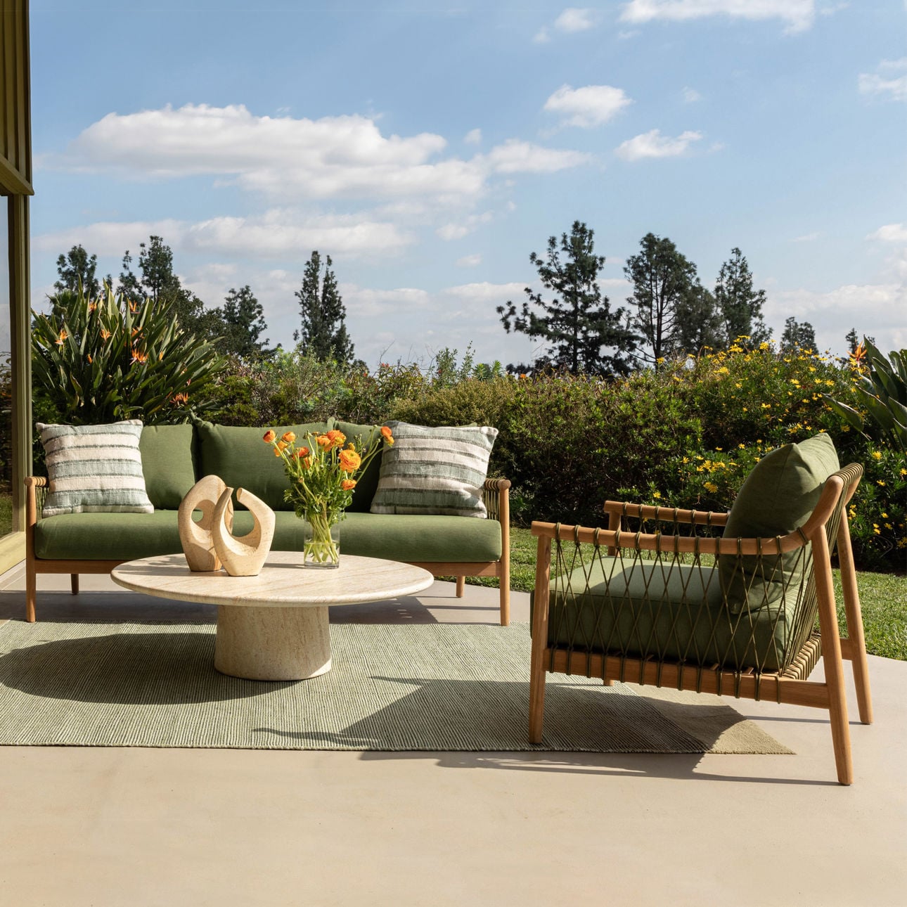 Faux Travertine Lightweight Concrete Table 43.5 in Wide