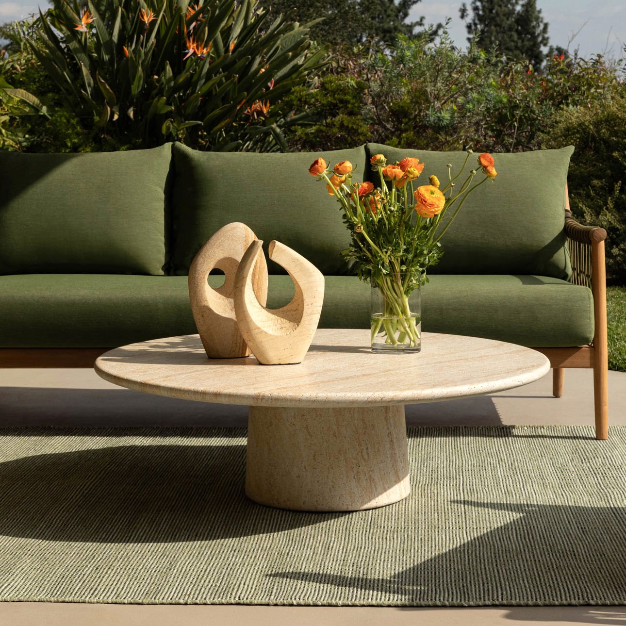 Faux Travertine Lightweight Concrete Table 43.5 in Wide