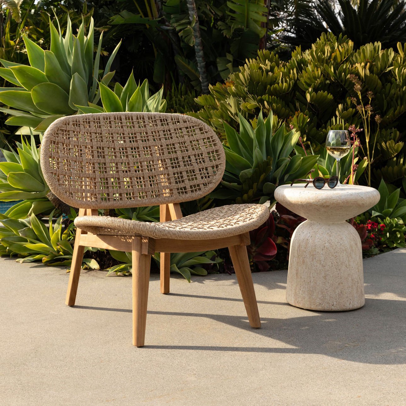 Faux Travertine Lightweight Concrete Table 16.5 in Wide