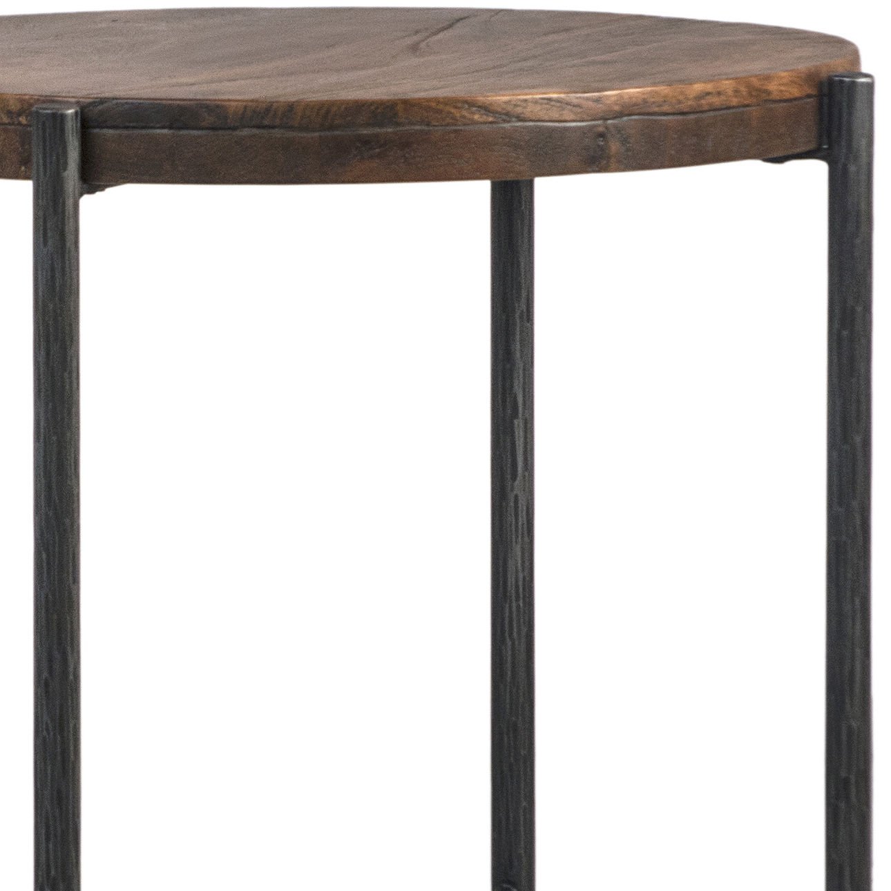 Antique Medium Brown Wood Finish and Black Iron Legs Mango Wood and Forged Steel Base Table 26 in Wide