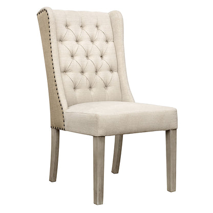 Light Sand Upholstery and Light Warm Wash Wood Legs Linen Blend Upholstery and Rubber Wood Legs Chair 23 in Wide