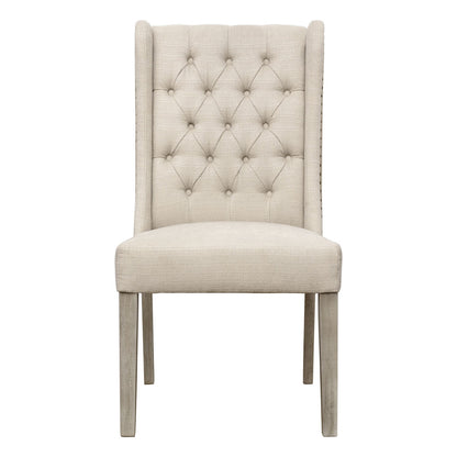Light Sand Upholstery and Light Warm Wash Wood Legs Linen Blend Upholstery and Rubber Wood Legs Chair 23 in Wide