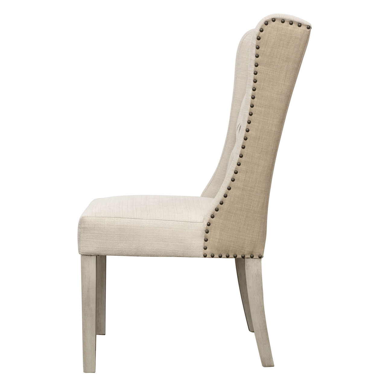 Light Sand Upholstery and Light Warm Wash Wood Legs Linen Blend Upholstery and Rubber Wood Legs Chair 23 in Wide