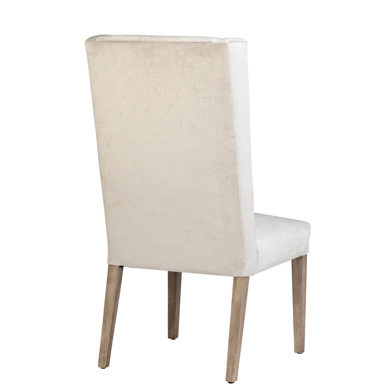 Off White Upholstery and Light Warm Wash Wood Legs Low Pile Velvet Upholstery and Rubber Wood Legs Chair 23 in Wide