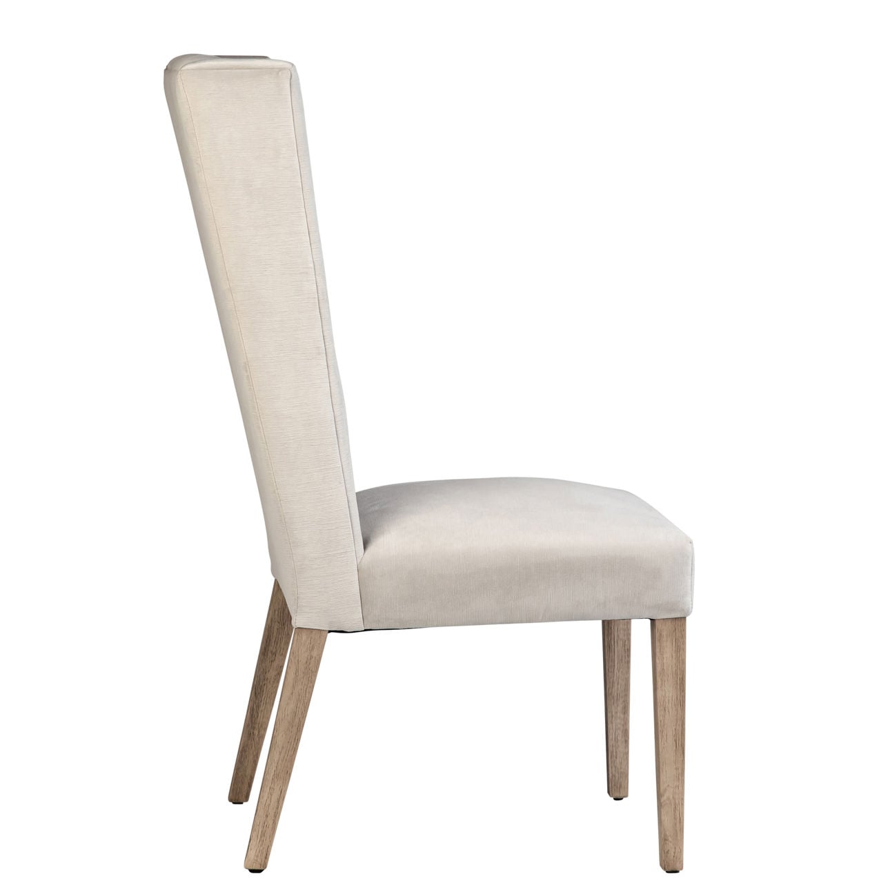 Off White Upholstery and Light Warm Wash Wood Legs Low Pile Velvet Upholstery and Rubber Wood Legs Chair 23 in Wide