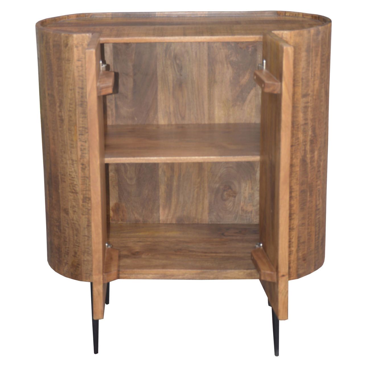 Medium Brown Sealed Finish On Black Base Reclaimed Mango Wood and Iron Base Sideboard 35 in Wide