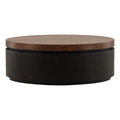 Brown and Black Burl Veneer, Oak Veneer and Acacia Wood Table 42 in Wide