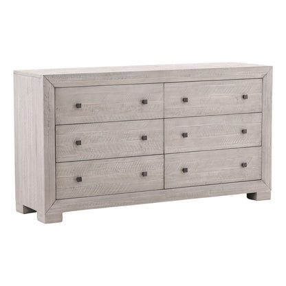 Light Grey Washed Sealed Finish Solid Acacia Wood Dresser 66 in Wide