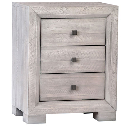Light Grey Washed Sealed Finish Solid Acacia Wood Nightstand 24 in Wide