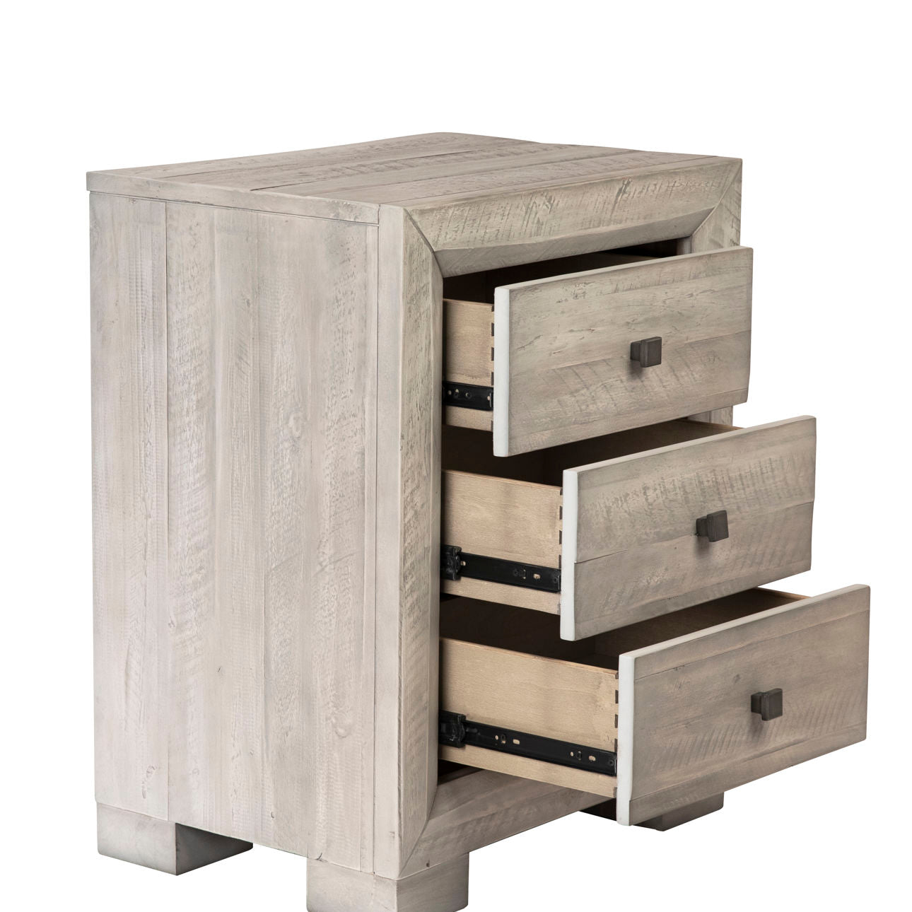 Light Grey Washed Sealed Finish Solid Acacia Wood Nightstand 24 in Wide