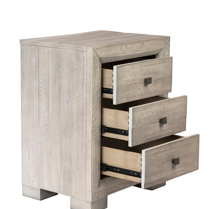 Light Grey Washed Sealed Finish Solid Acacia Wood Nightstand 24 in Wide