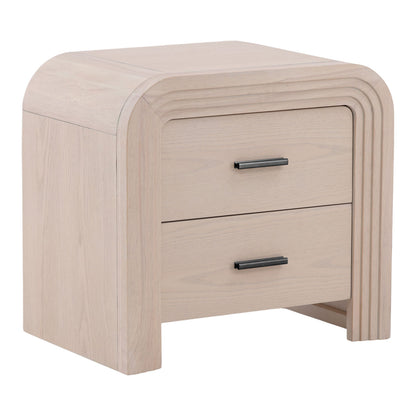 Bleach Natural and Black Handles Rubber Wood and Oak Veneer Nightstand 25.5 in Wide