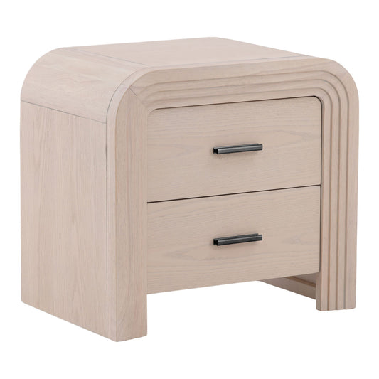 Bleach Natural and Black Handles Rubber Wood and Oak Veneer Nightstand 25.5 in Wide