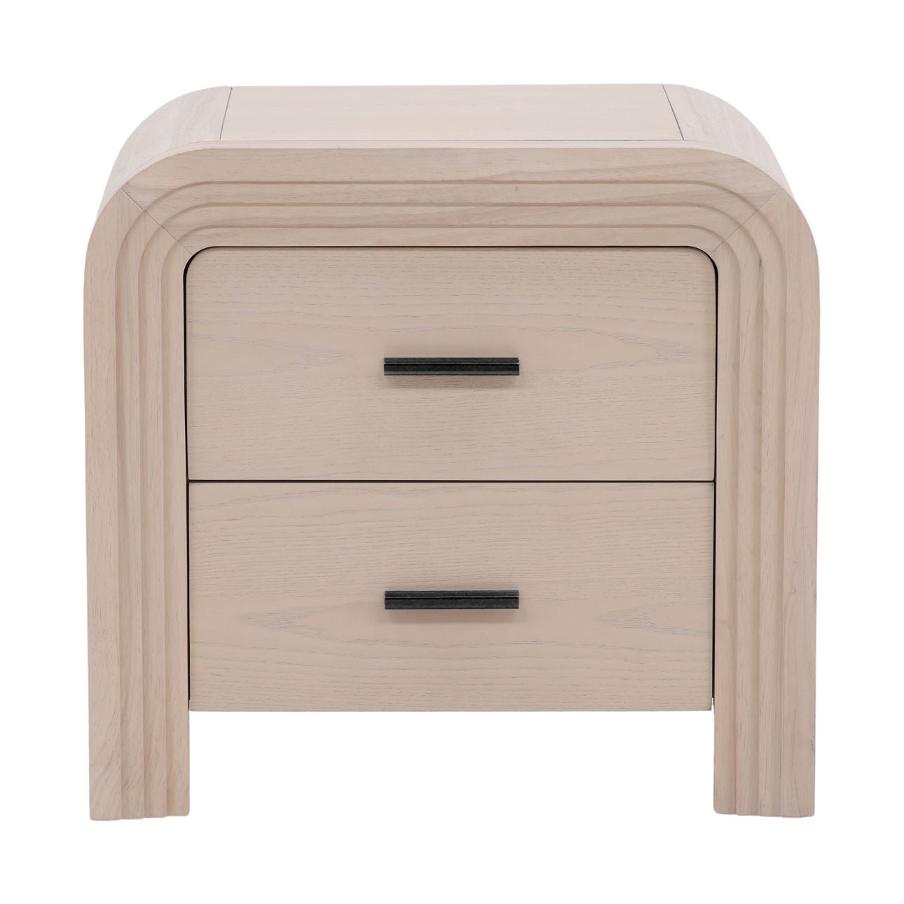 Bleach Natural and Black Handles Rubber Wood and Oak Veneer Nightstand 25.5 in Wide