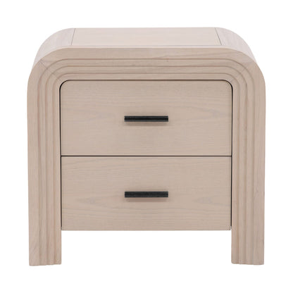Bleach Natural and Black Handles Rubber Wood and Oak Veneer Nightstand 25.5 in Wide