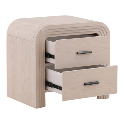 Bleach Natural and Black Handles Rubber Wood and Oak Veneer Nightstand 25.5 in Wide