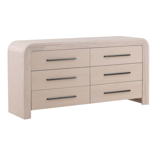 Bleach Natural and Black Handles Rubber Wood and Oak Veneer Dresser 68.5 in Wide