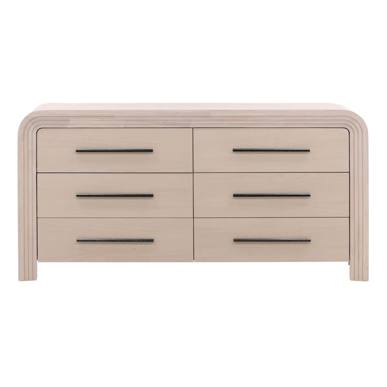 Bleach Natural and Black Handles Rubber Wood and Oak Veneer Dresser 68.5 in Wide