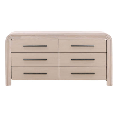 Bleach Natural and Black Handles Rubber Wood and Oak Veneer Dresser 68.5 in Wide