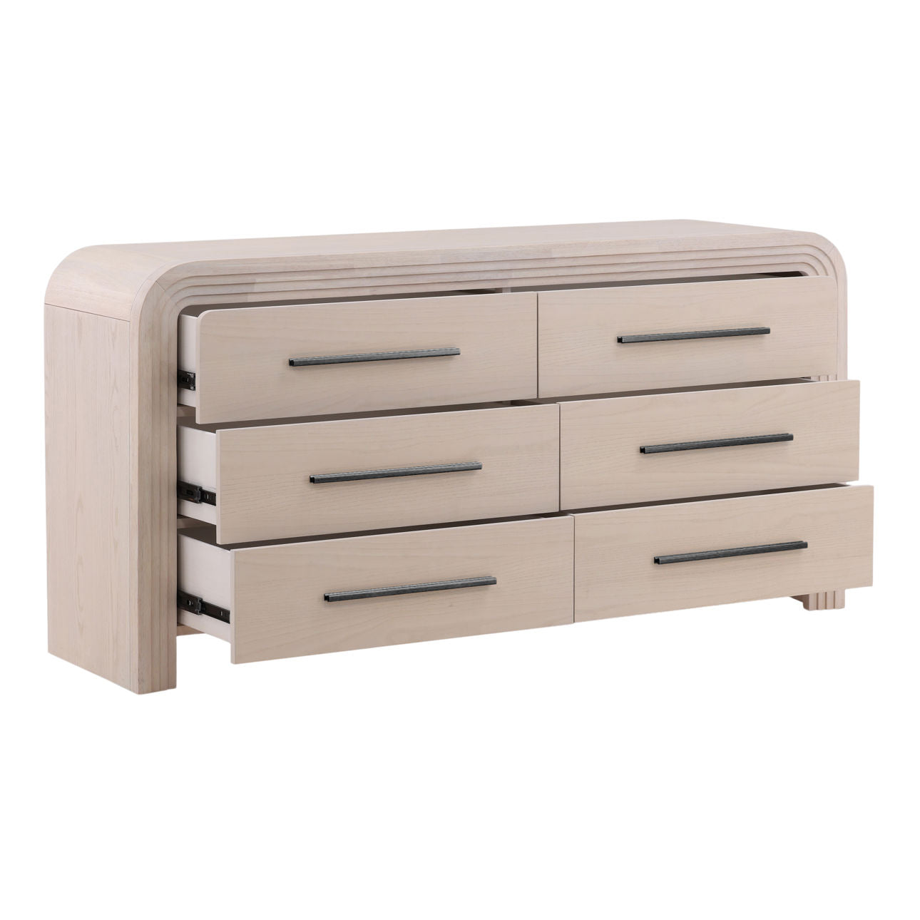 Bleach Natural and Black Handles Rubber Wood and Oak Veneer Dresser 68.5 in Wide