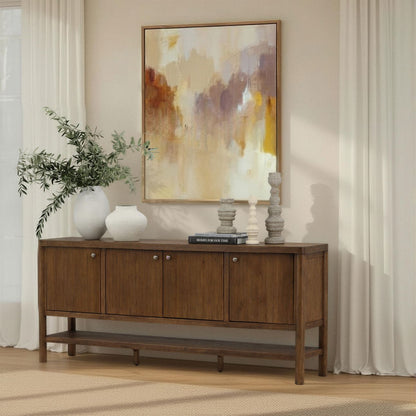 Dark Brown Rubber Wood and Oak Veneer Sideboard 84 in Wide