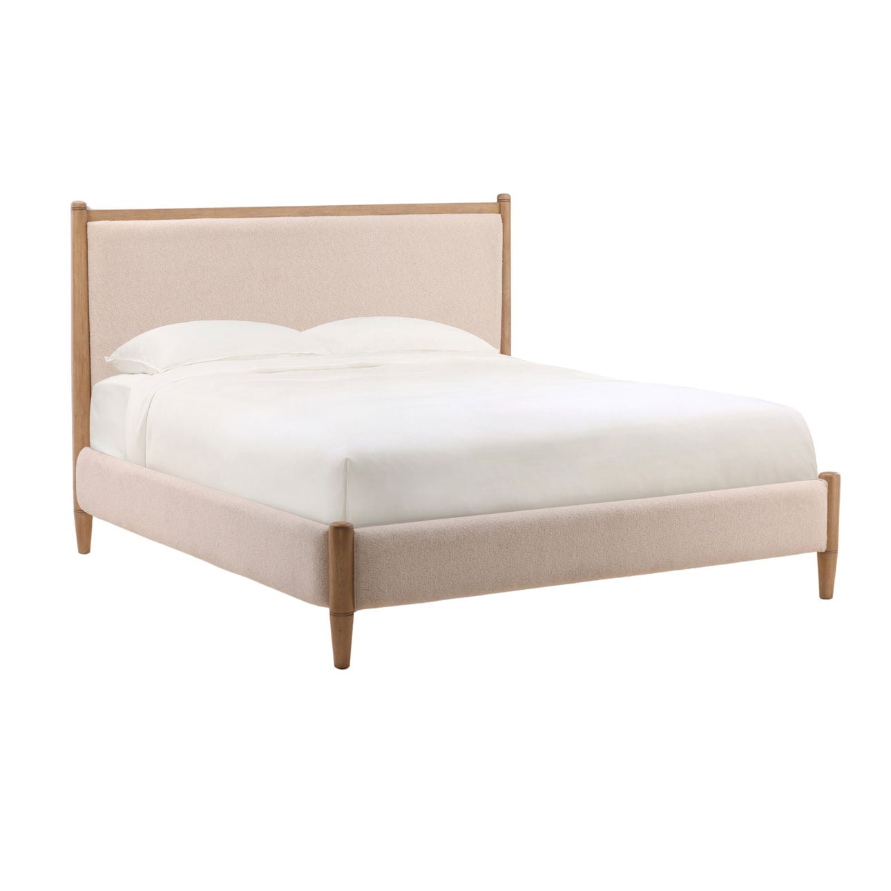 Cream and Natural Boucle Fabric and Rubberwood Bed 67 in Wide