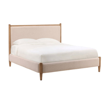 Cream and Natural Boucle Fabric and Rubberwood Bed 67 in Wide
