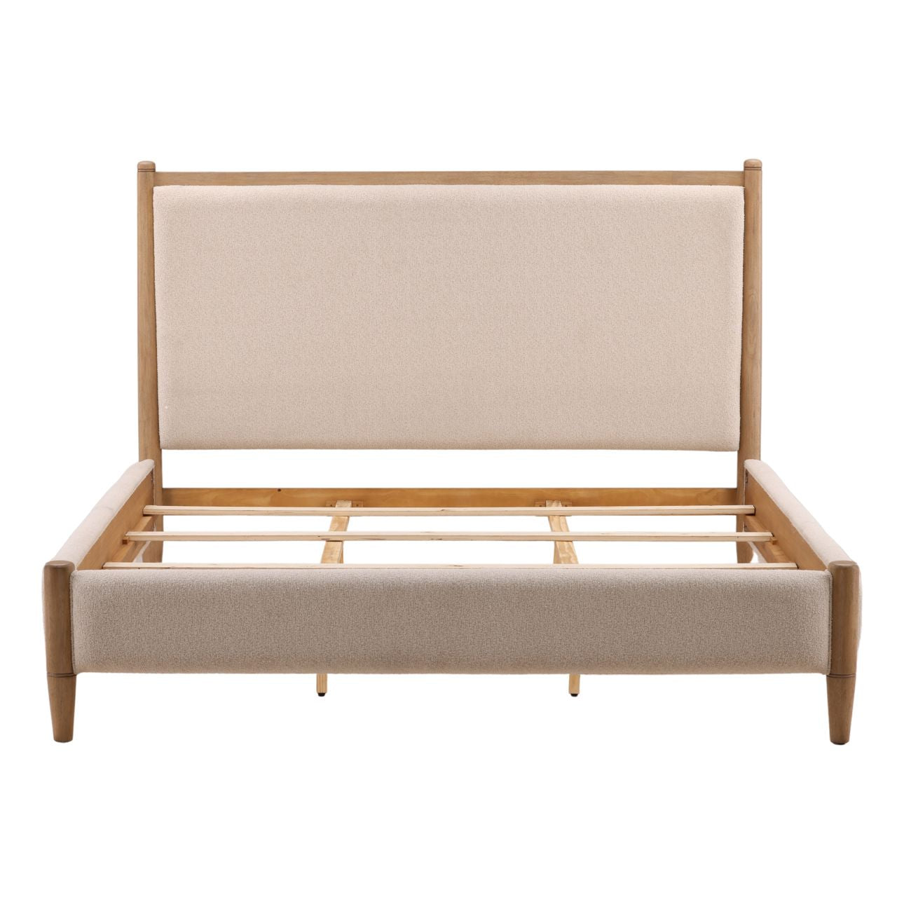 Cream and Natural Boucle Fabric and Rubberwood Bed 67 in Wide