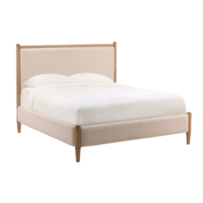 Cream and Natural Boucle Fabric and Rubberwood Bed 67 in Wide