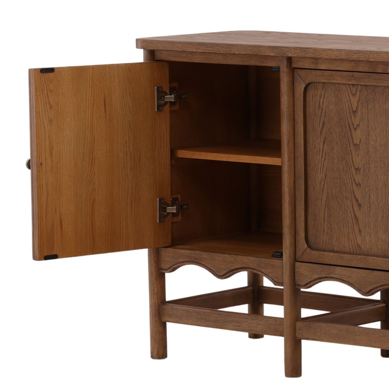 Brown Rubber Wood and Oak Veneer Sideboard 78 in Wide