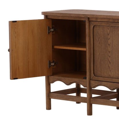 Brown Rubber Wood and Oak Veneer Sideboard 78 in Wide