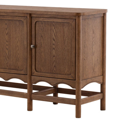 Brown Rubber Wood and Oak Veneer Sideboard 78 in Wide