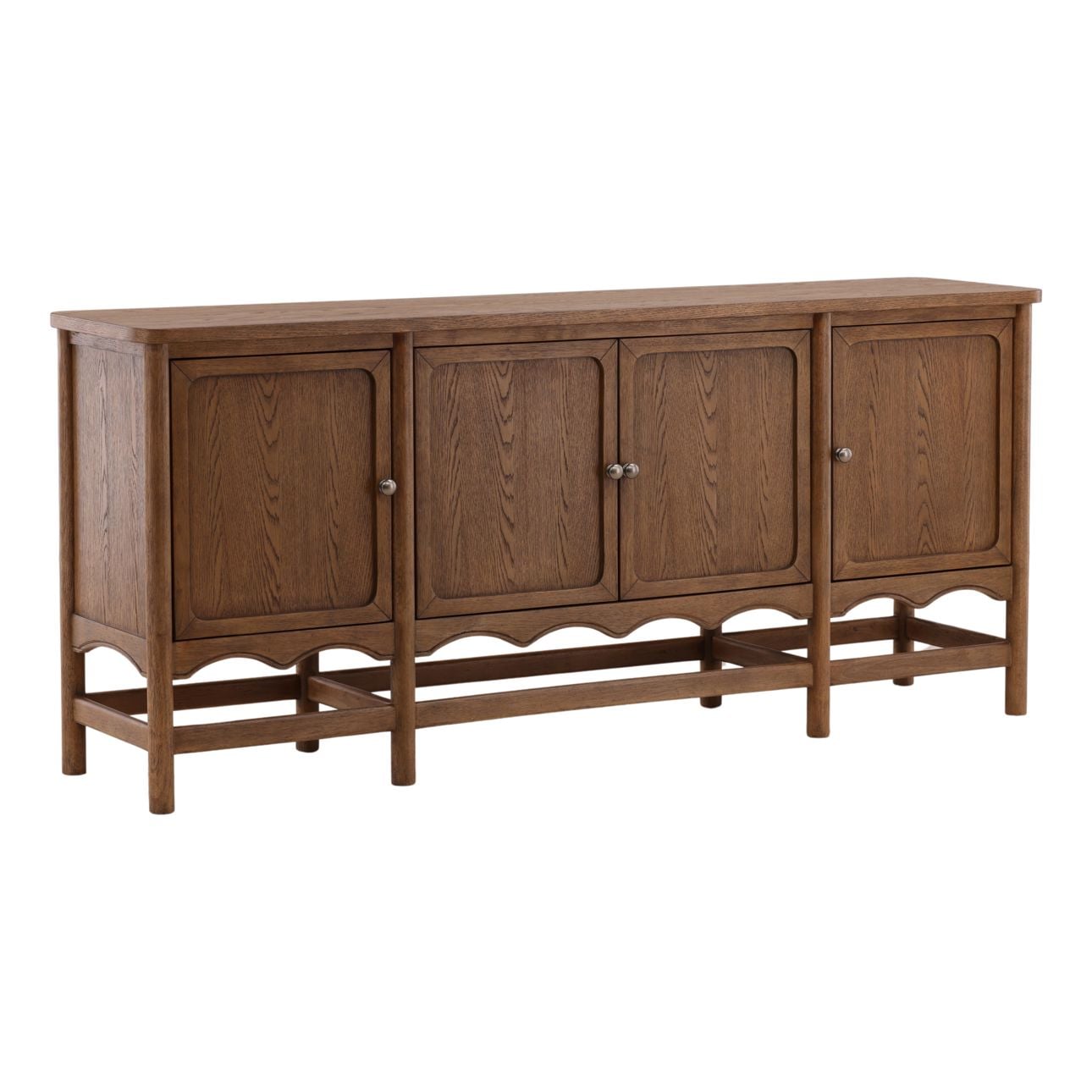 Brown Rubber Wood and Oak Veneer Sideboard 78 in Wide