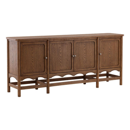 Brown Rubber Wood and Oak Veneer Sideboard 78 in Wide