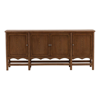 Brown Rubber Wood and Oak Veneer Sideboard 78 in Wide