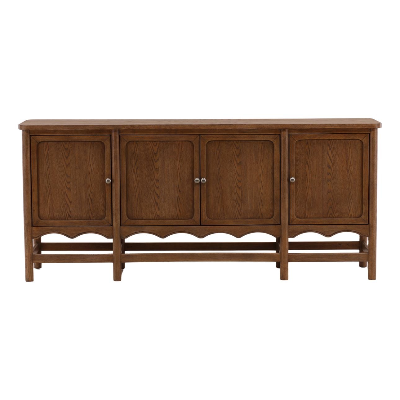 Brown Rubber Wood and Oak Veneer Sideboard 78 in Wide