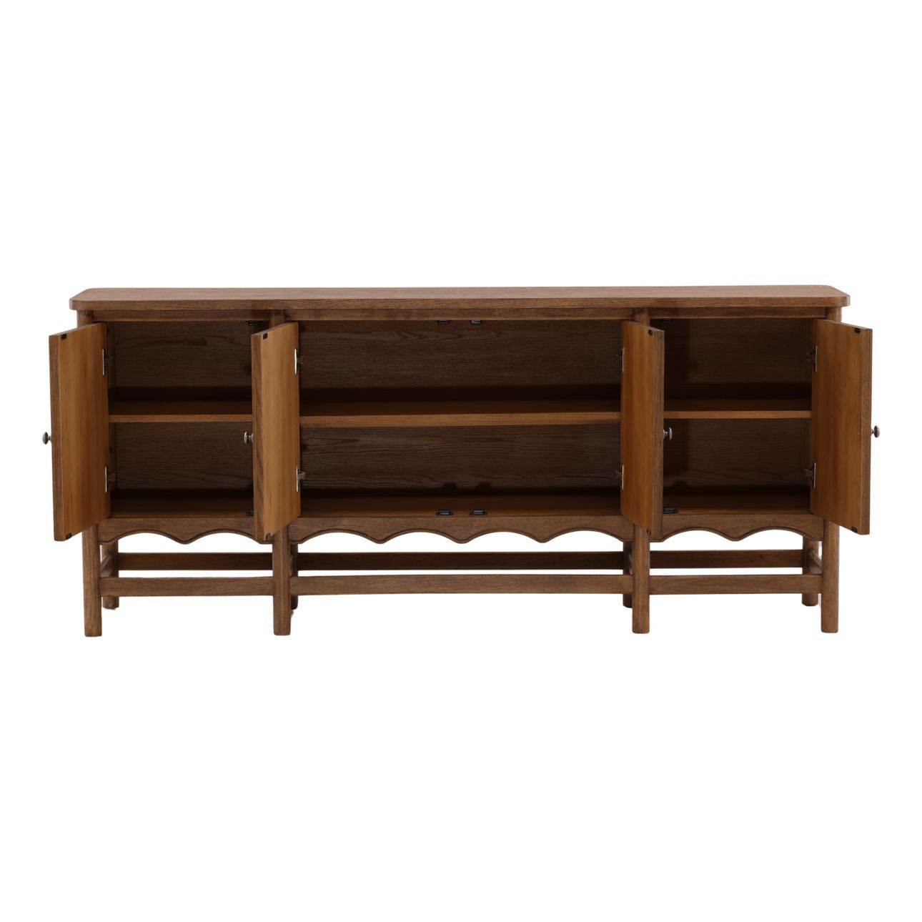 Brown Rubber Wood and Oak Veneer Sideboard 78 in Wide