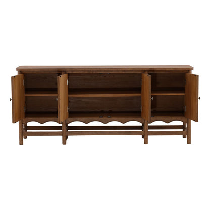 Brown Rubber Wood and Oak Veneer Sideboard 78 in Wide
