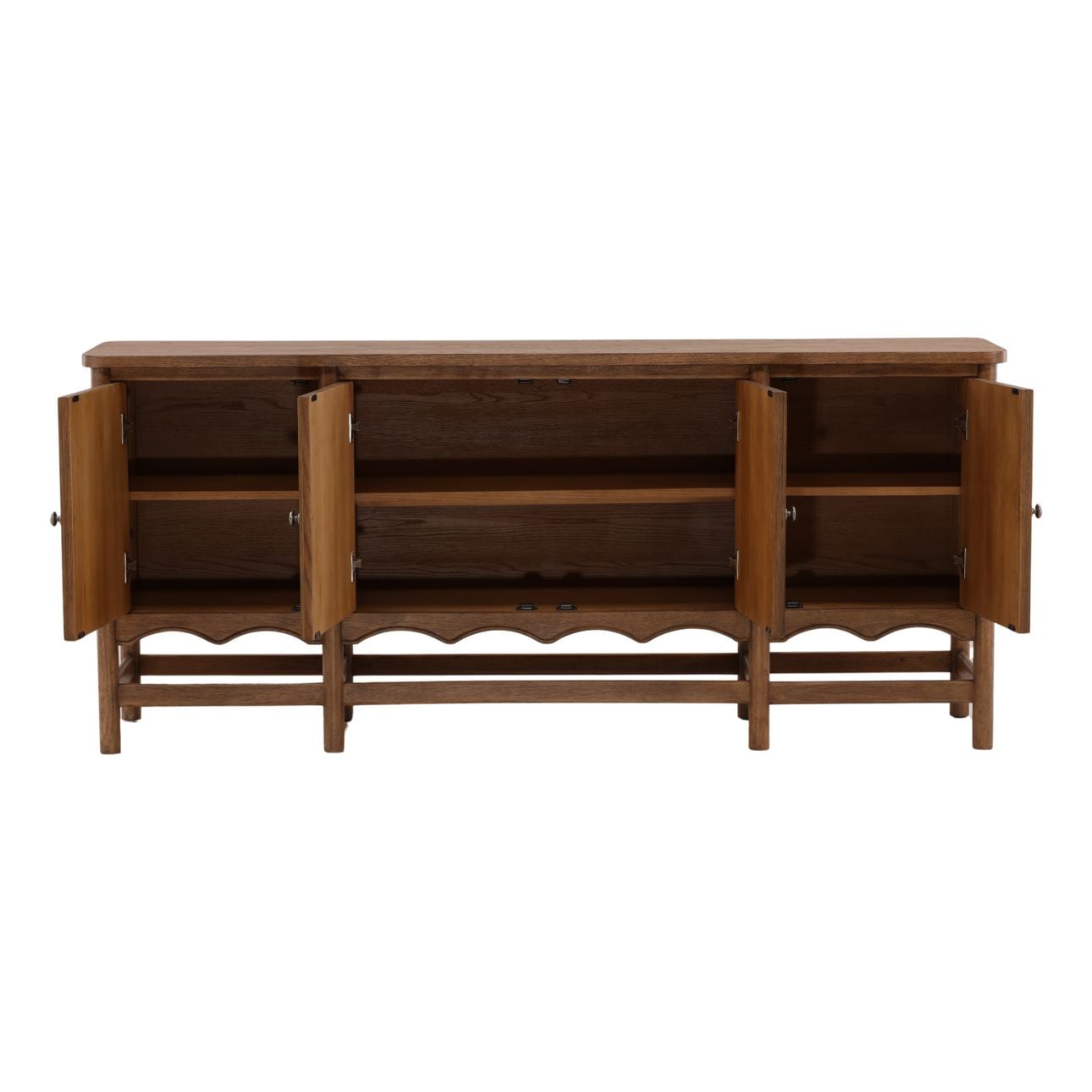 Brown Rubber Wood and Oak Veneer Sideboard 78 in Wide