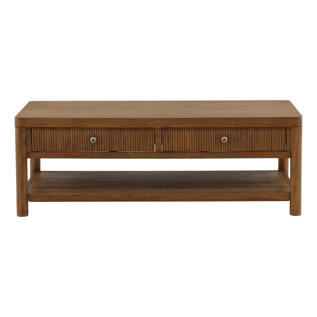Dark Brown Rubber Wood and Oak Veneer Table 52 in Wide