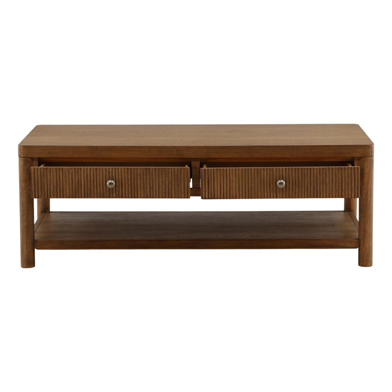 Dark Brown Rubber Wood and Oak Veneer Table 52 in Wide
