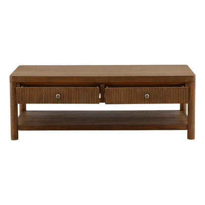 Dark Brown Rubber Wood and Oak Veneer Table 52 in Wide