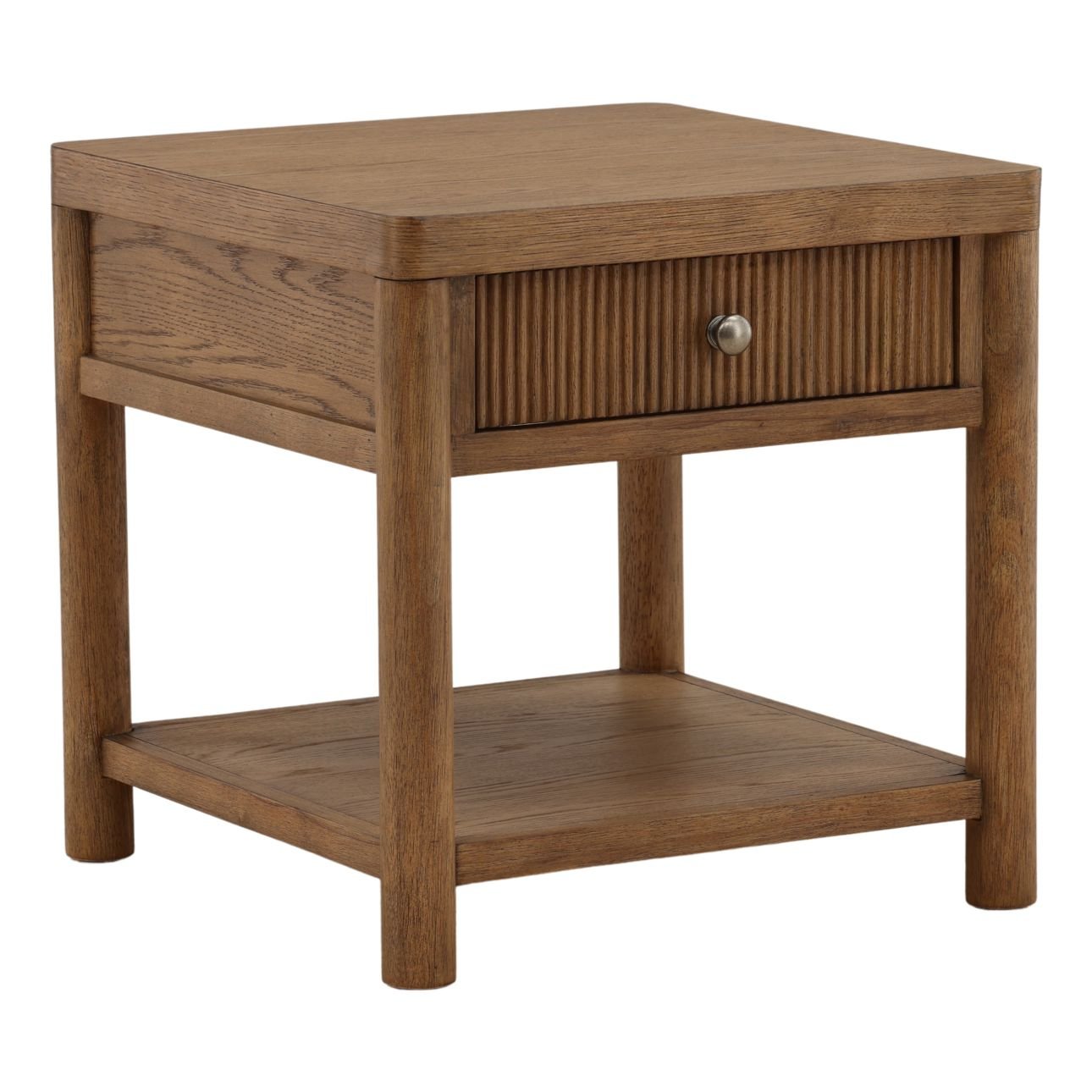 Dark Brown Rubber Wood and Oak Veneer Table 22 in Wide