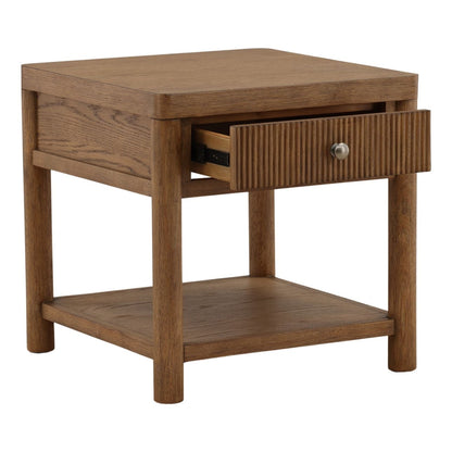 Dark Brown Rubber Wood and Oak Veneer Table 22 in Wide