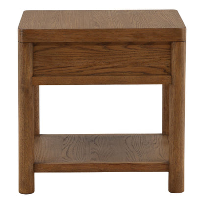 Dark Brown Rubber Wood and Oak Veneer Table 22 in Wide