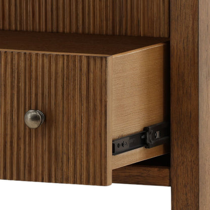 Brown Rubber Wood and Oak Veneer Nightstand 28 in Wide