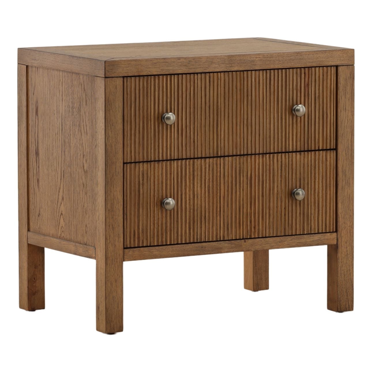 Brown Rubber Wood and Oak Veneer Nightstand 28 in Wide