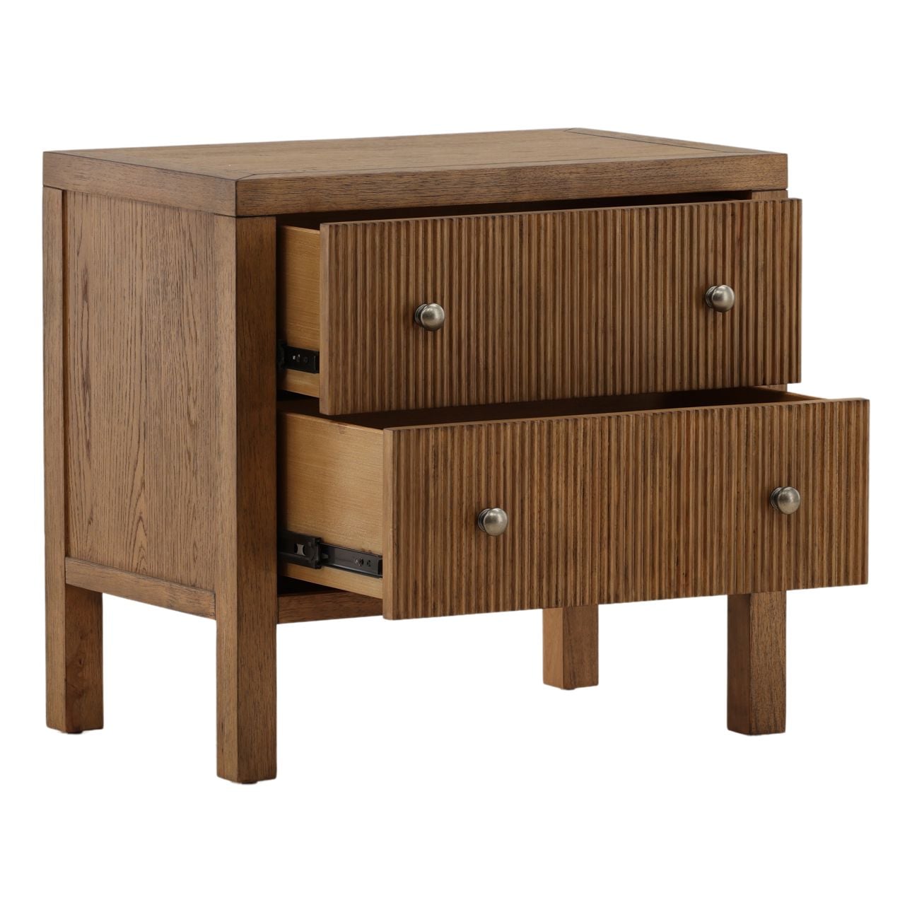Brown Rubber Wood and Oak Veneer Nightstand 28 in Wide