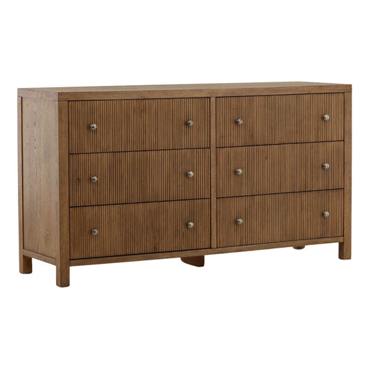 Dark Brown Rubber Wood and Oak Veneer Dresser 66 in Wide